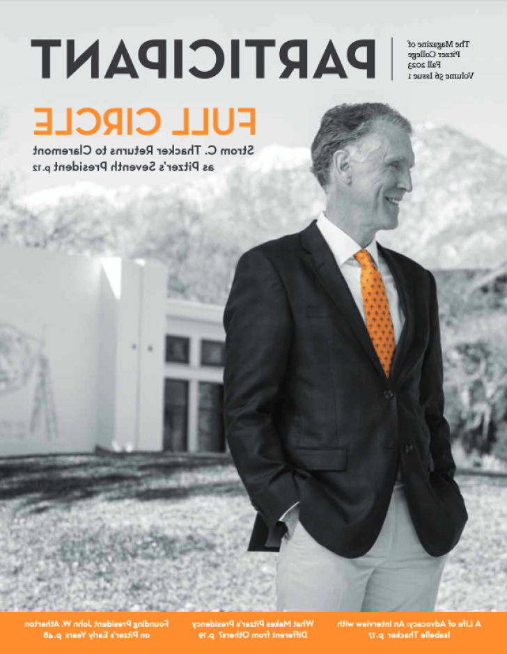 cover of the fall 2023 issue of the participant featuring strom thacker standing on the mounds